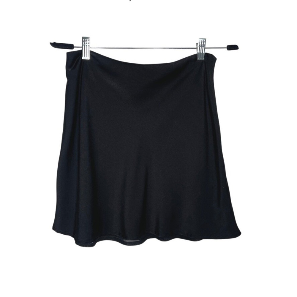 Cotton On Mini Skirt Womens S Black Satin Look Side Zip Flare Y2K Eco-Friendly